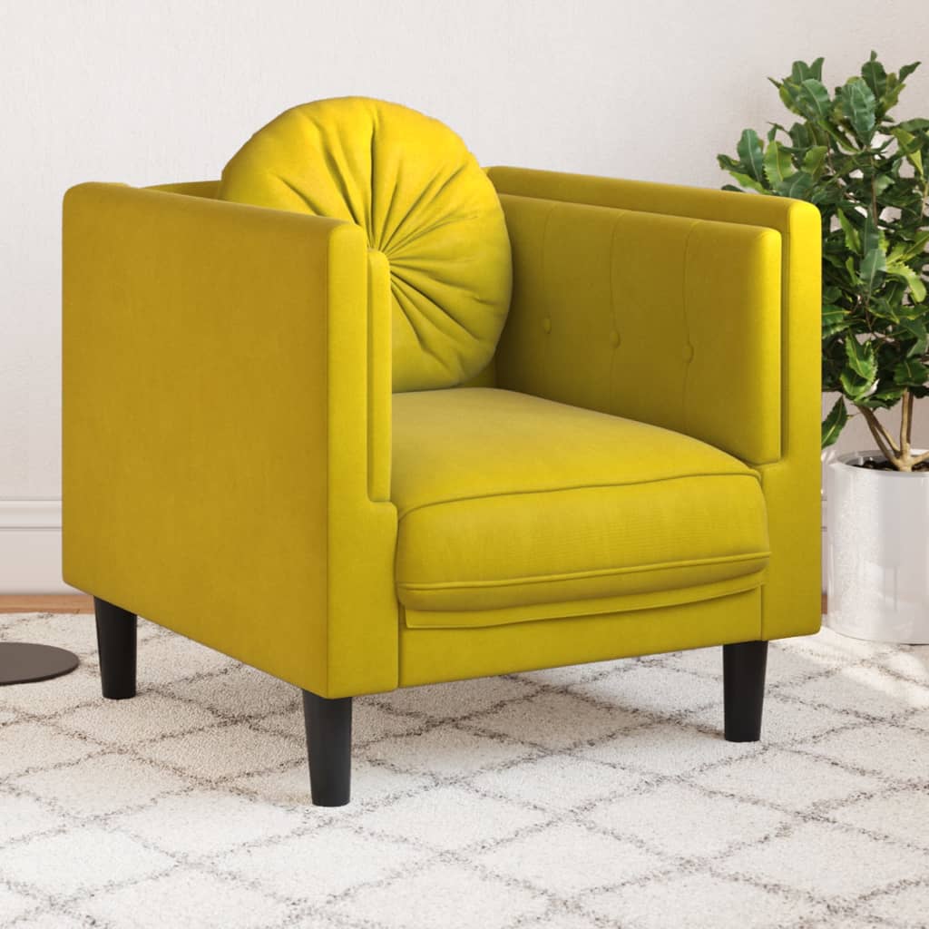 Fauteuil avec coussins en velours jaune