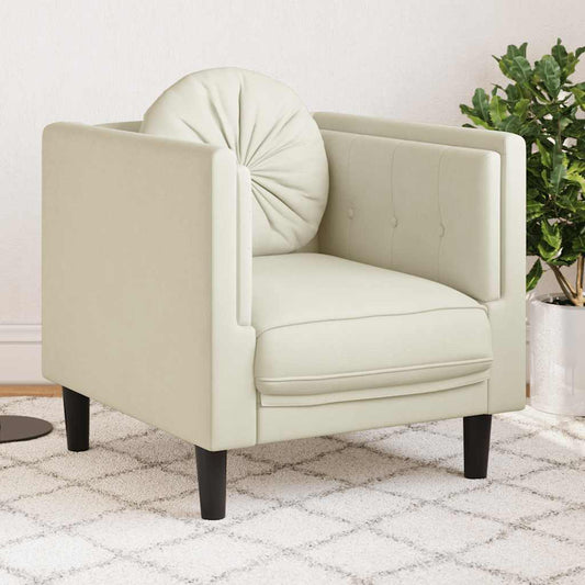 Fauteuil avec coussin en velours crème