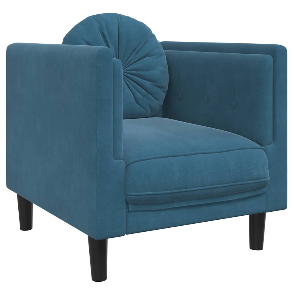 Fauteuil avec coussins en velours bleu