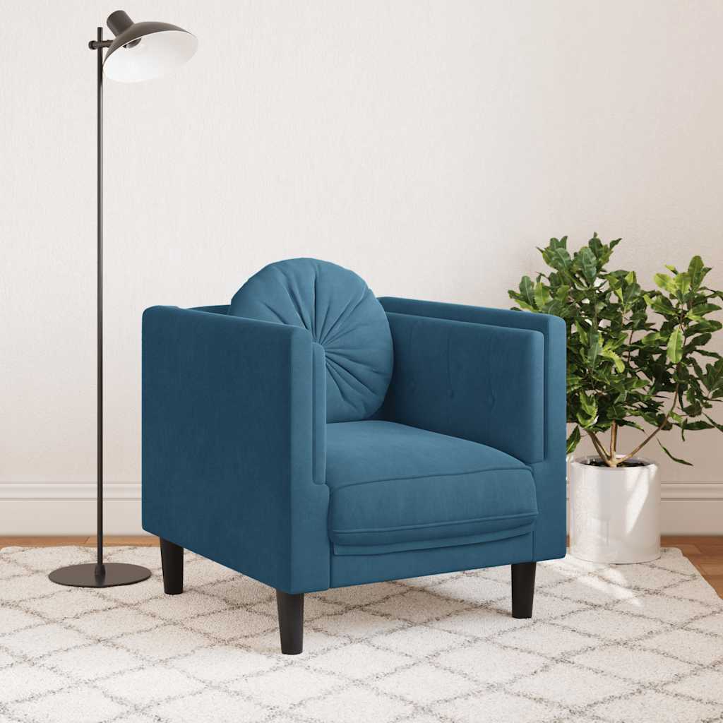 Fauteuil avec coussins en velours bleu