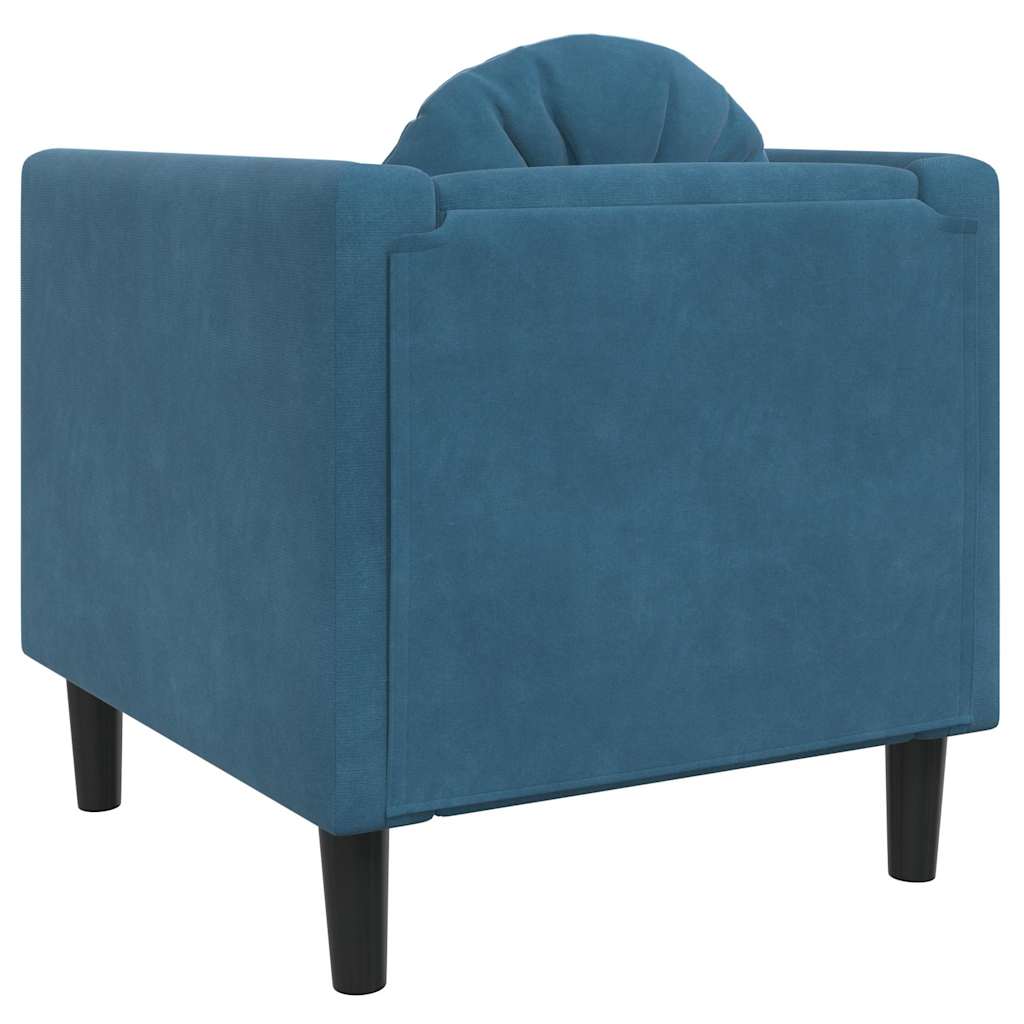 Fauteuil avec coussins en velours bleu