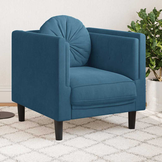 Fauteuil avec coussins en velours bleu