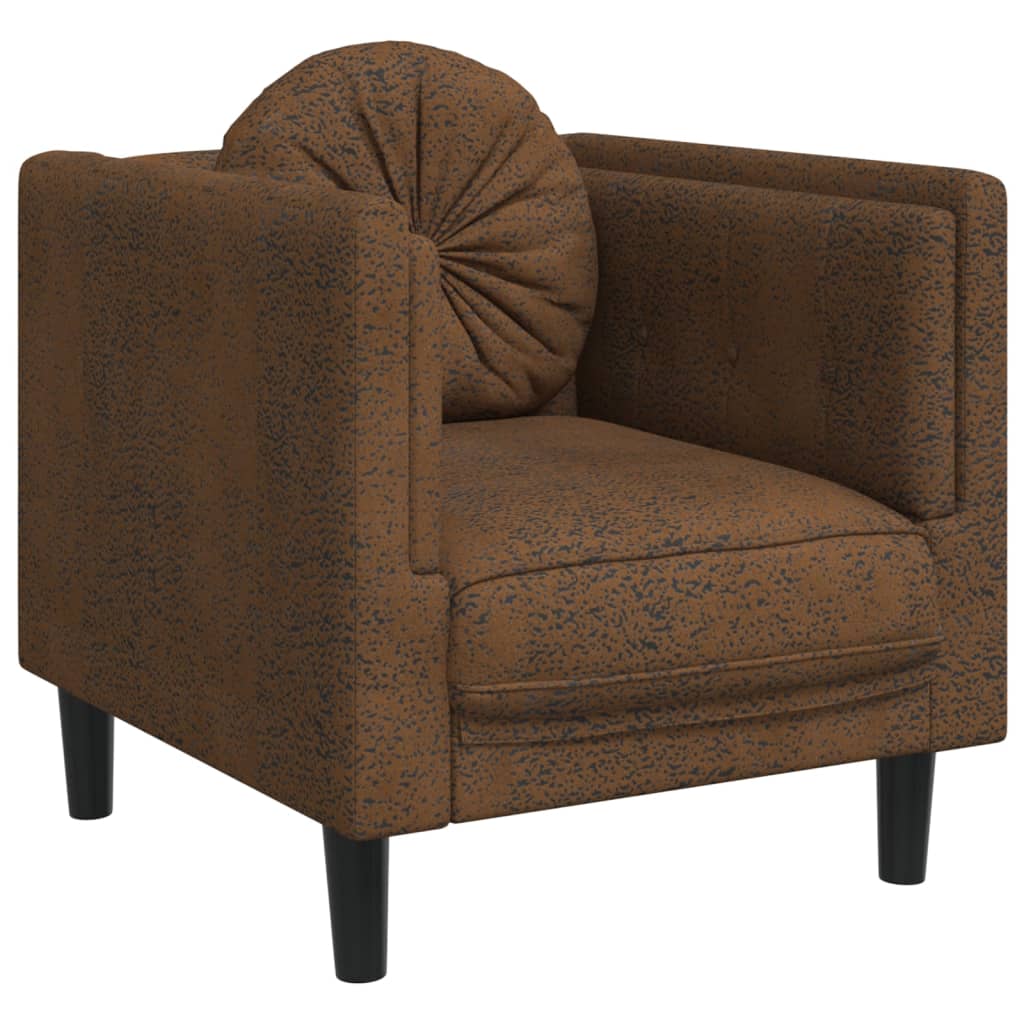 Fauteuil avec coussin simili cuir marron aspect daim