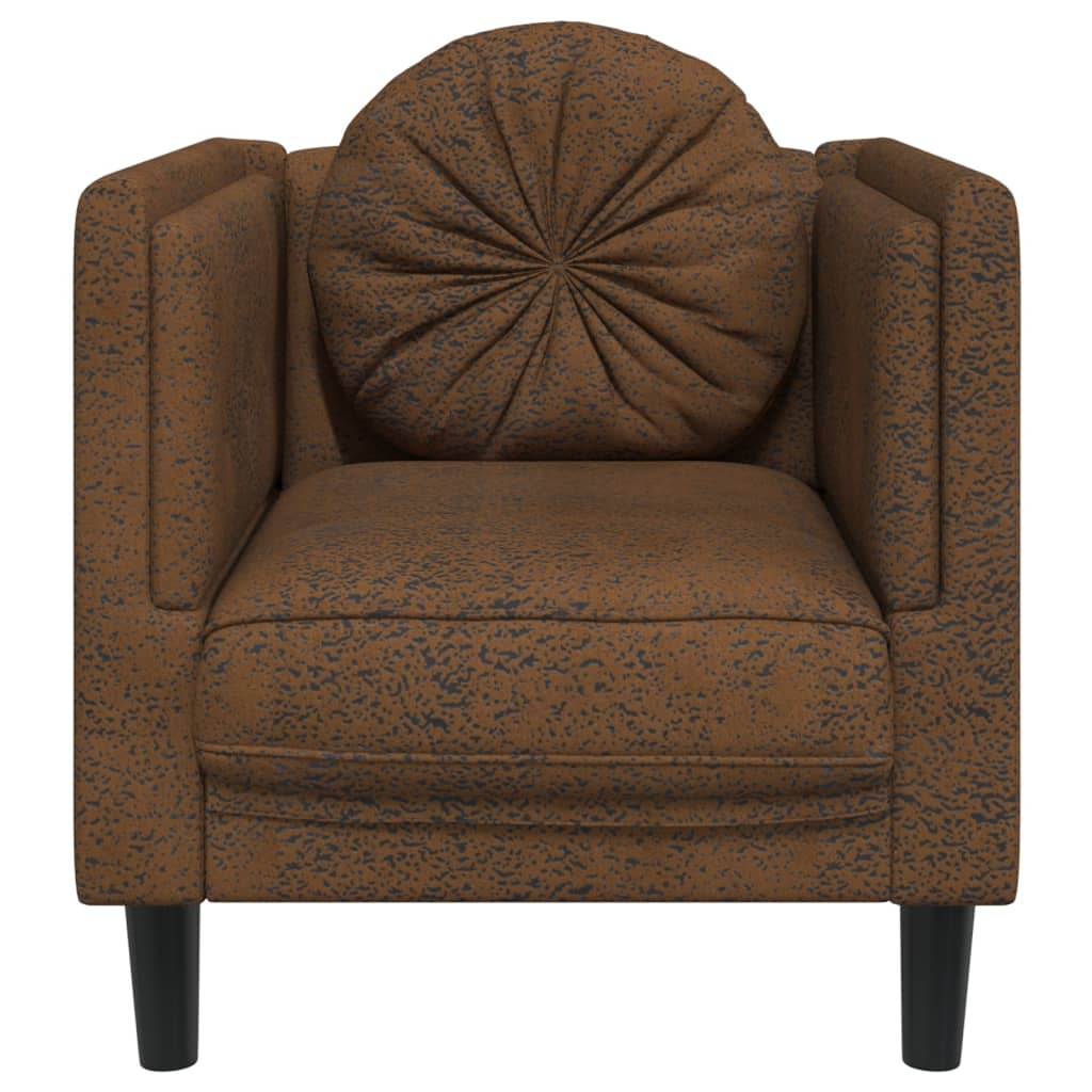 Fauteuil avec coussin simili cuir marron aspect daim