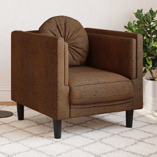 Fauteuil avec coussin simili cuir marron aspect daim