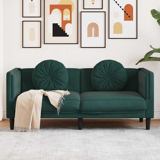 Sofa with cushions 2-seater dark green velvet