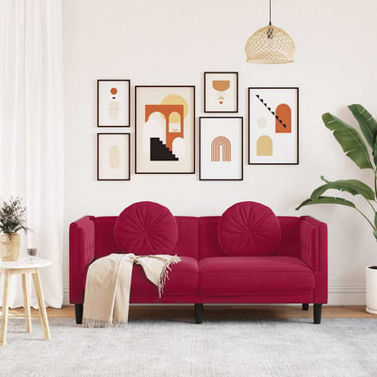 Sofa mit Kissen 2-Sitzer Weinrot Samt