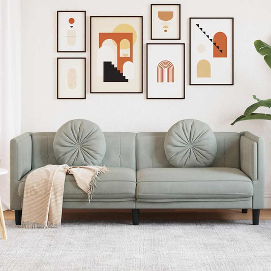 Sofa with Cushions 3-Seater Light Gray Velvet