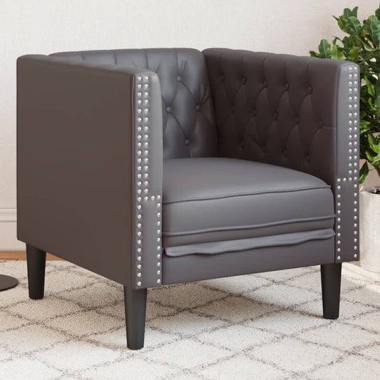 Fauteuil Chesterfield en similicuir gris