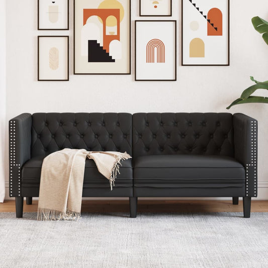 Canapé Chesterfield 2 places en similicuir noir