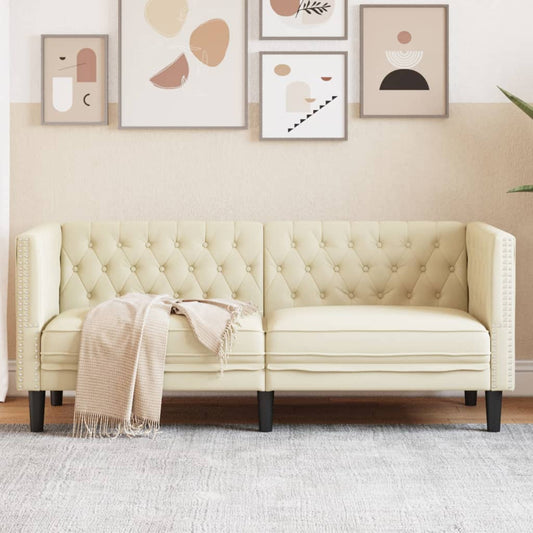 Chesterfield-Sofa 2-Sitzer Creme Kunstleder