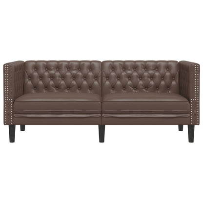 Chesterfield-Sofa 2-Sitzer Braun Kunstleder