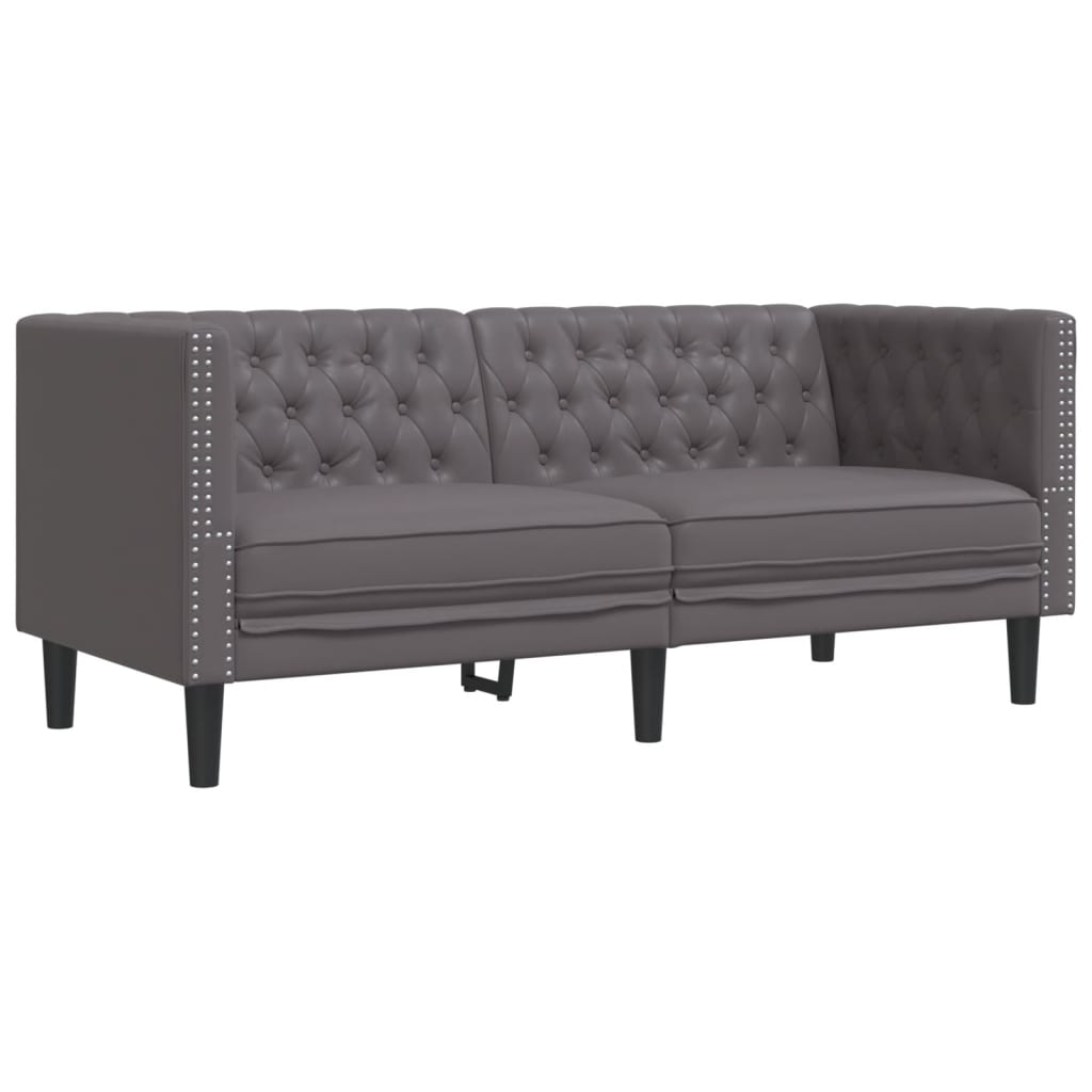 Chesterfield-Sofa 2-Sitzer Grau Kunstleder