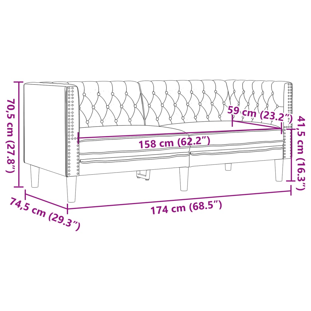 Chesterfield-Sofa 2-Sitzer Weinrot Kunstleder