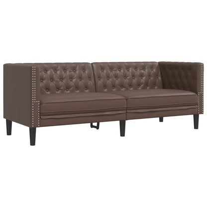 Chesterfield-Sofa 3-Sitzer Braun Kunstleder