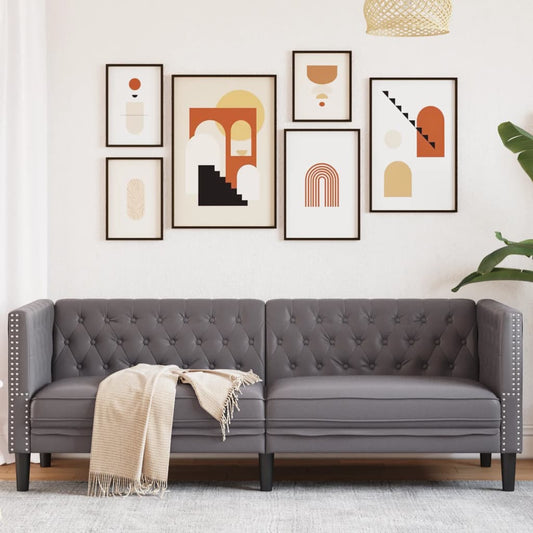 Canapé Chesterfield 3 places en similicuir gris