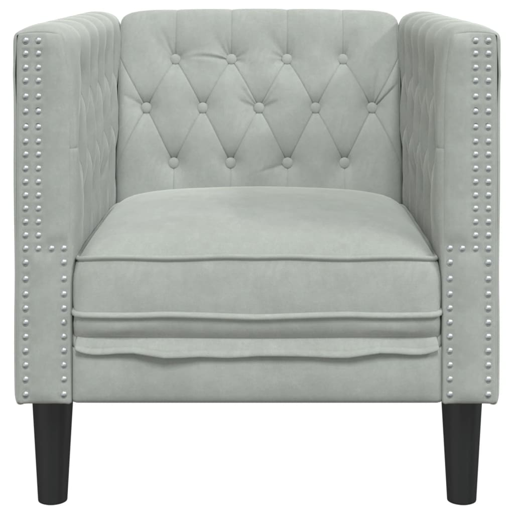 Fauteuil Chesterfield velours gris clair