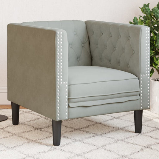 Fauteuil Chesterfield velours gris clair