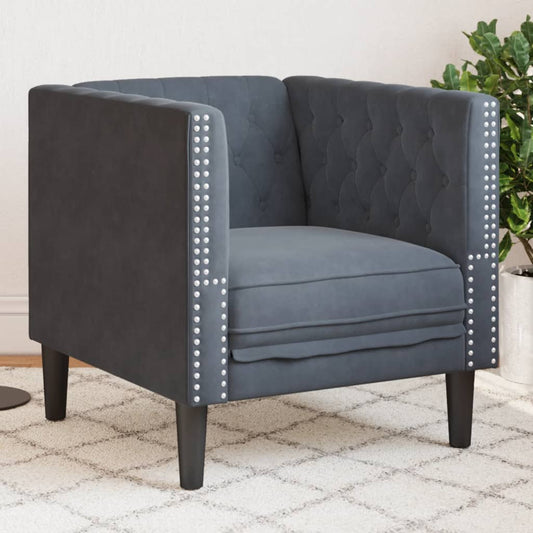 Fauteuil Chesterfield en velours gris foncé