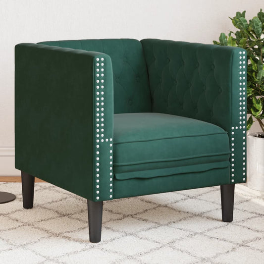 Fauteuil Chesterfield en velours vert foncé