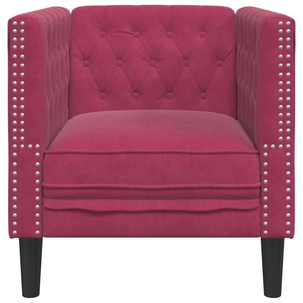 Fauteuil Chesterfield velours rouge vin