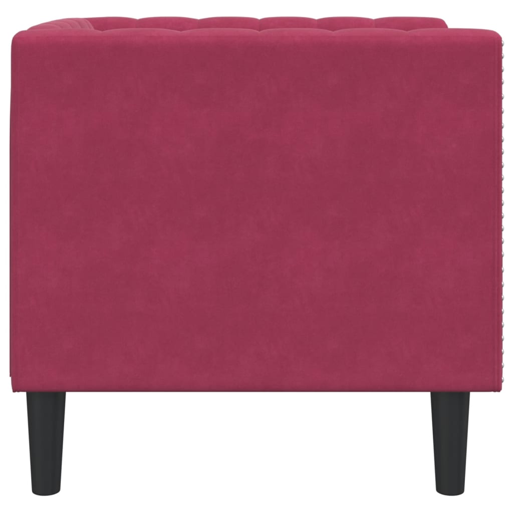 Fauteuil Chesterfield velours rouge vin