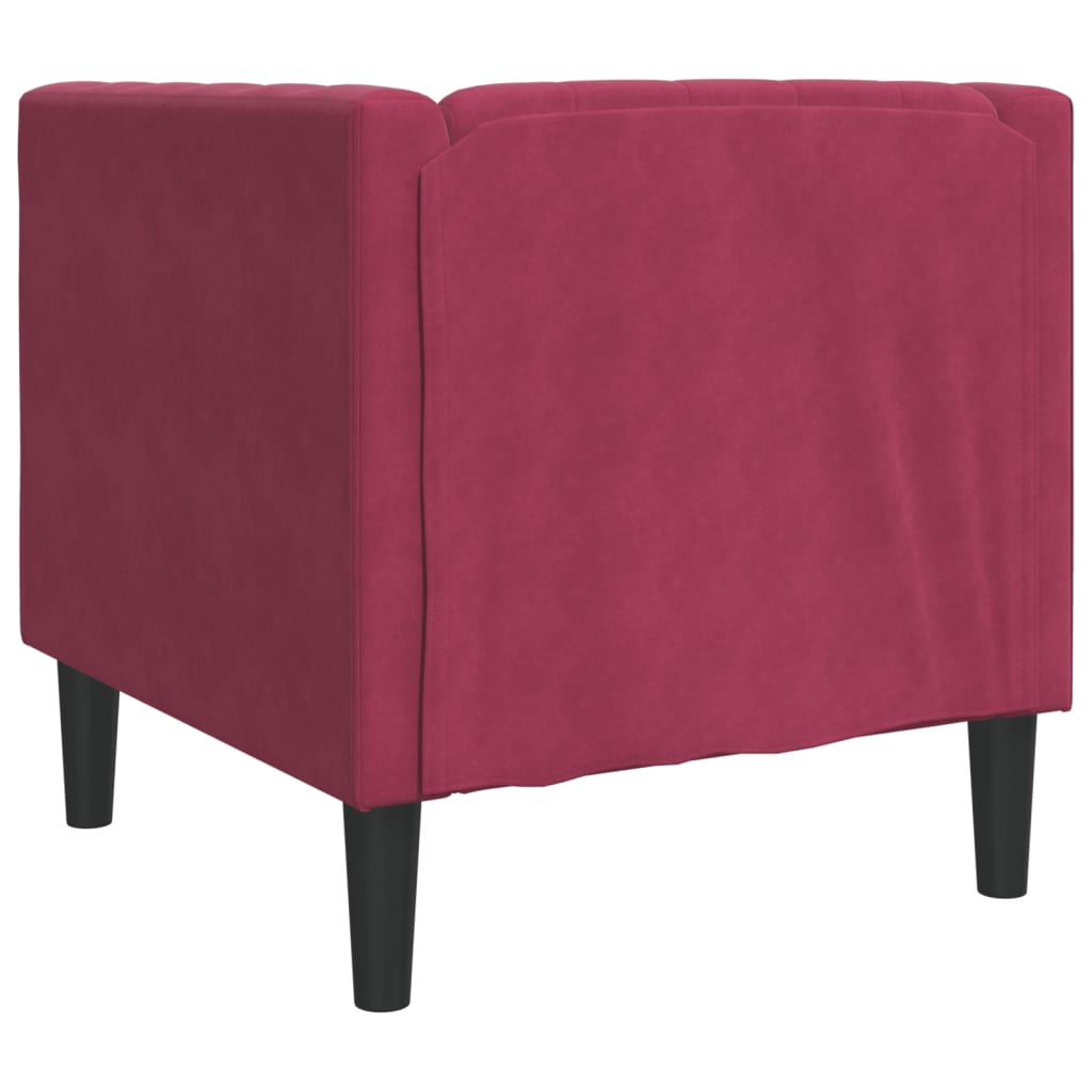 Fauteuil Chesterfield velours rouge vin