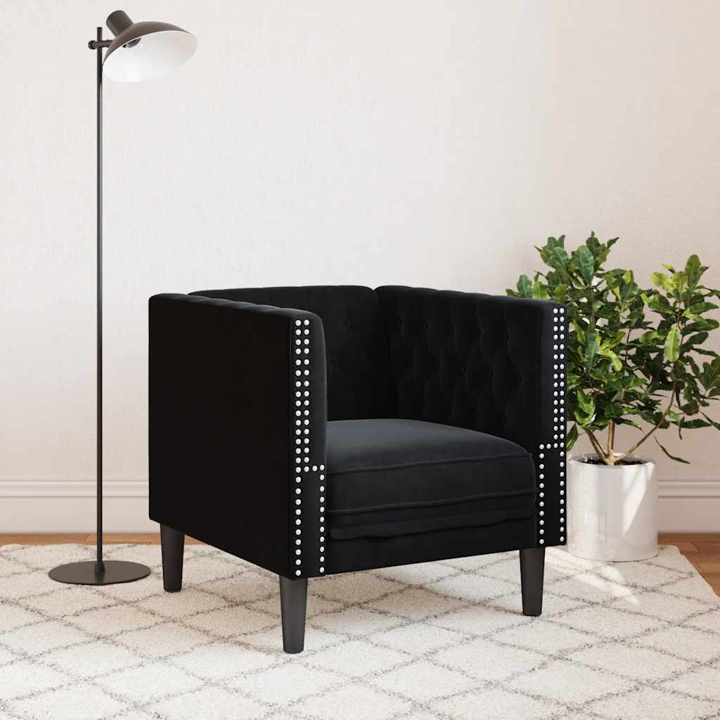 Chesterfield-Sessel Schwarz Samt