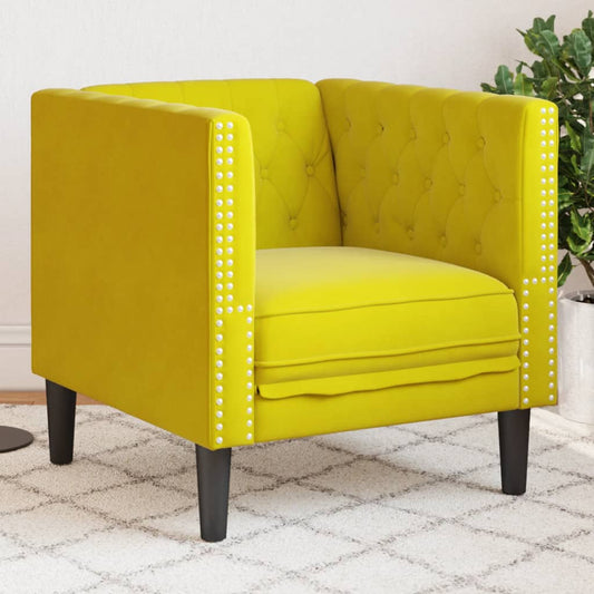 Fauteuil Chesterfield en velours jaune