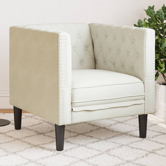 Fauteuil Chesterfield en velours crème