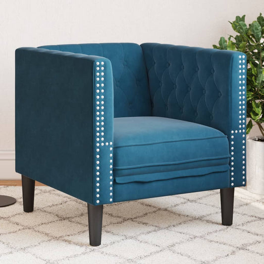 Fauteuil Chesterfield velours bleu