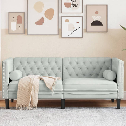Canapé Chesterfield avec traversins 2 places velours gris clair