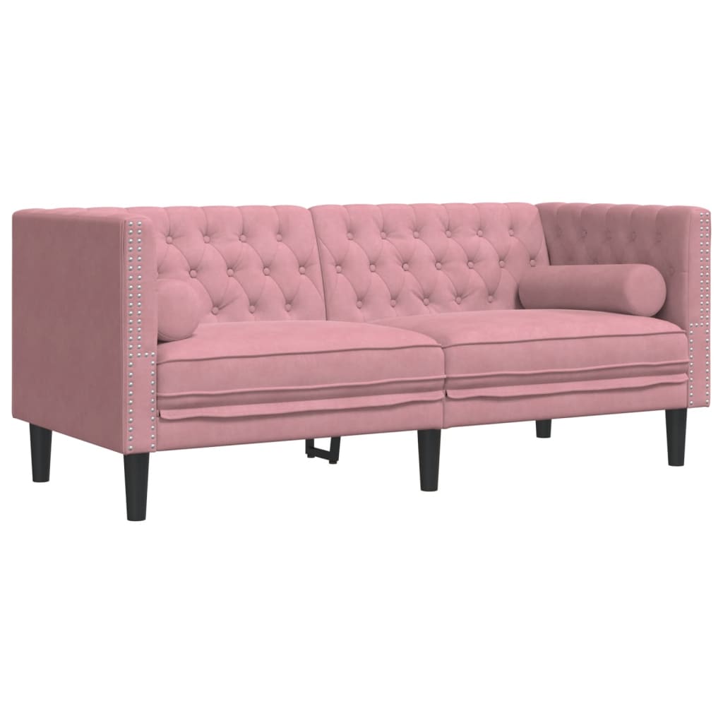 Chesterfield-Sofa mit Nackenrollen 2-Sitzer Rosa Samt