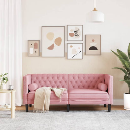 Chesterfield-Sofa mit Nackenrollen 2-Sitzer Rosa Samt