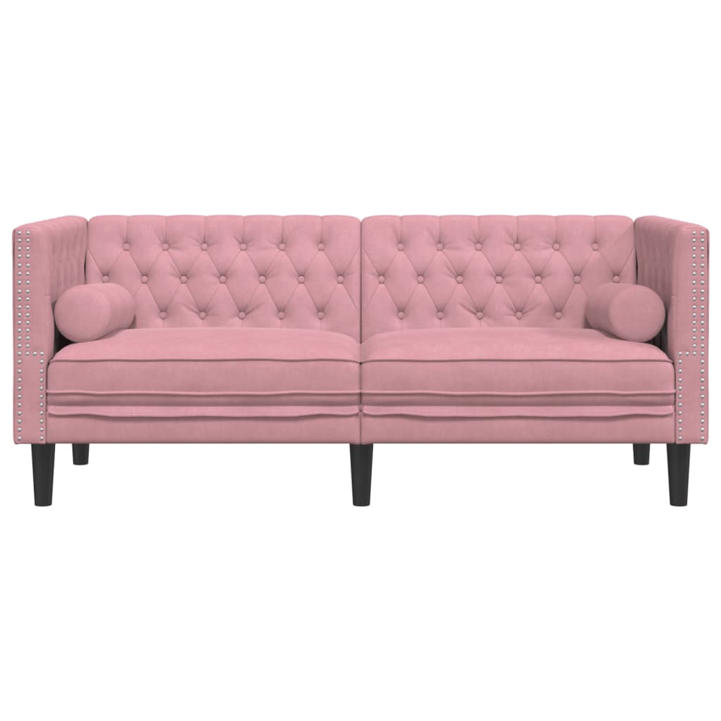 Chesterfield-Sofa mit Nackenrollen 2-Sitzer Rosa Samt