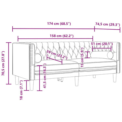 Chesterfield-Sofa mit Nackenrollen 2-Sitzer Schwarz Samt