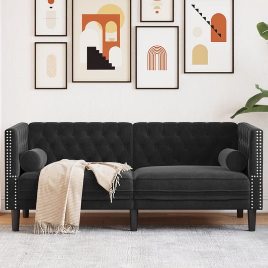 Canapé Chesterfield avec traversins 2 places velours noir