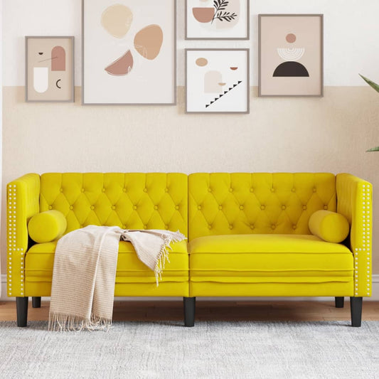 Canapé Chesterfield avec traversins 2 places en velours jaune