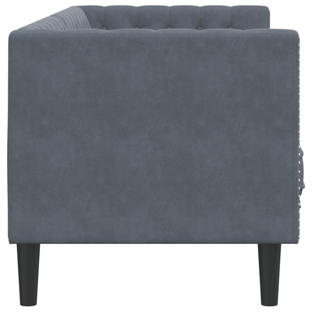 Canapé Chesterfield 3 places avec traversins velours gris foncé