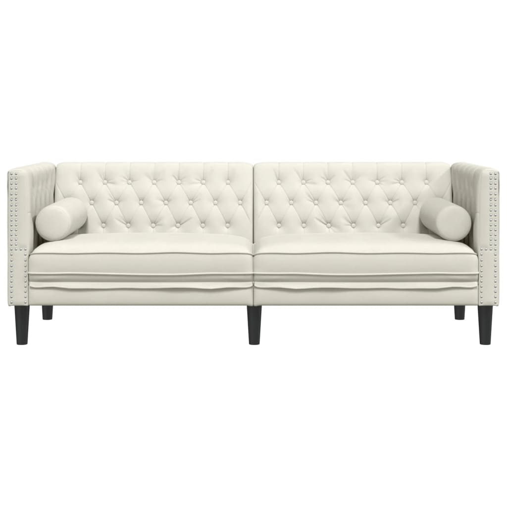 Canapé Chesterfield avec traversins 3 places velours crème