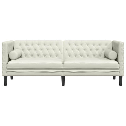 Chesterfield-Sofa mit Nackenrollen 3-Sitzer Creme Samt