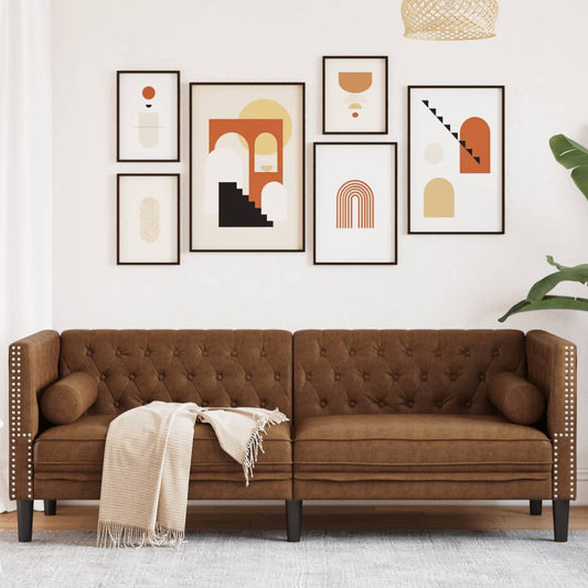Chesterfield sofa 3-seater brown faux leather in suede look