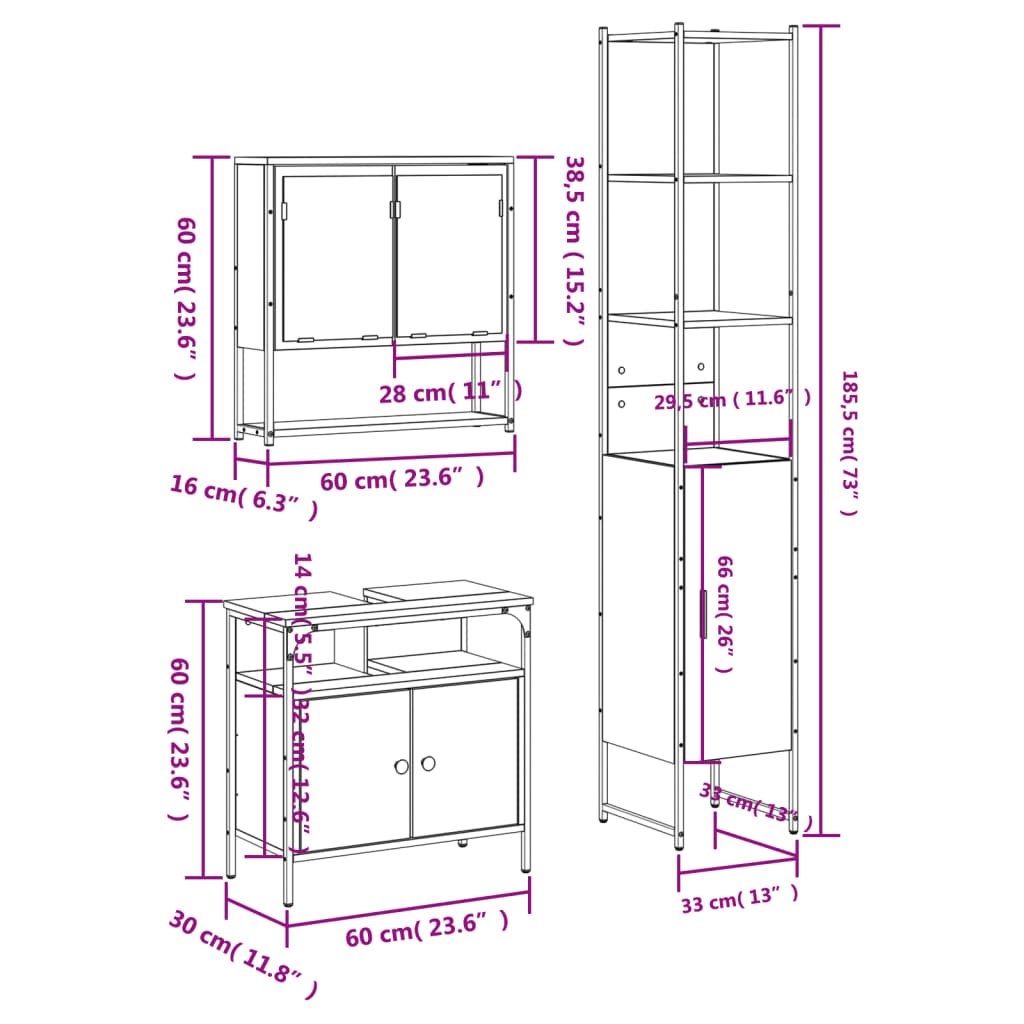 3-tlg. Badmöbel-Set Räuchereiche Holzwerkstoff