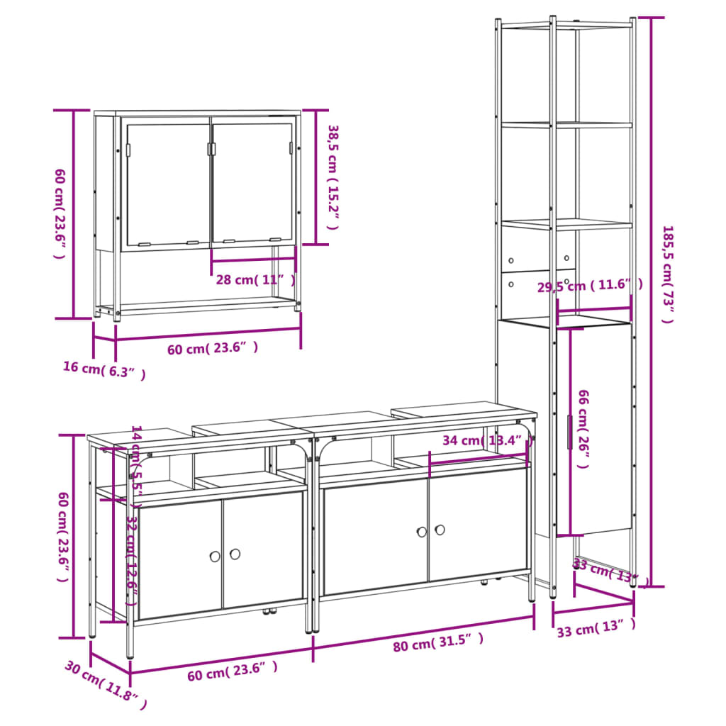 4-tlg. Badmöbel-Set Räuchereiche Holzwerkstoff