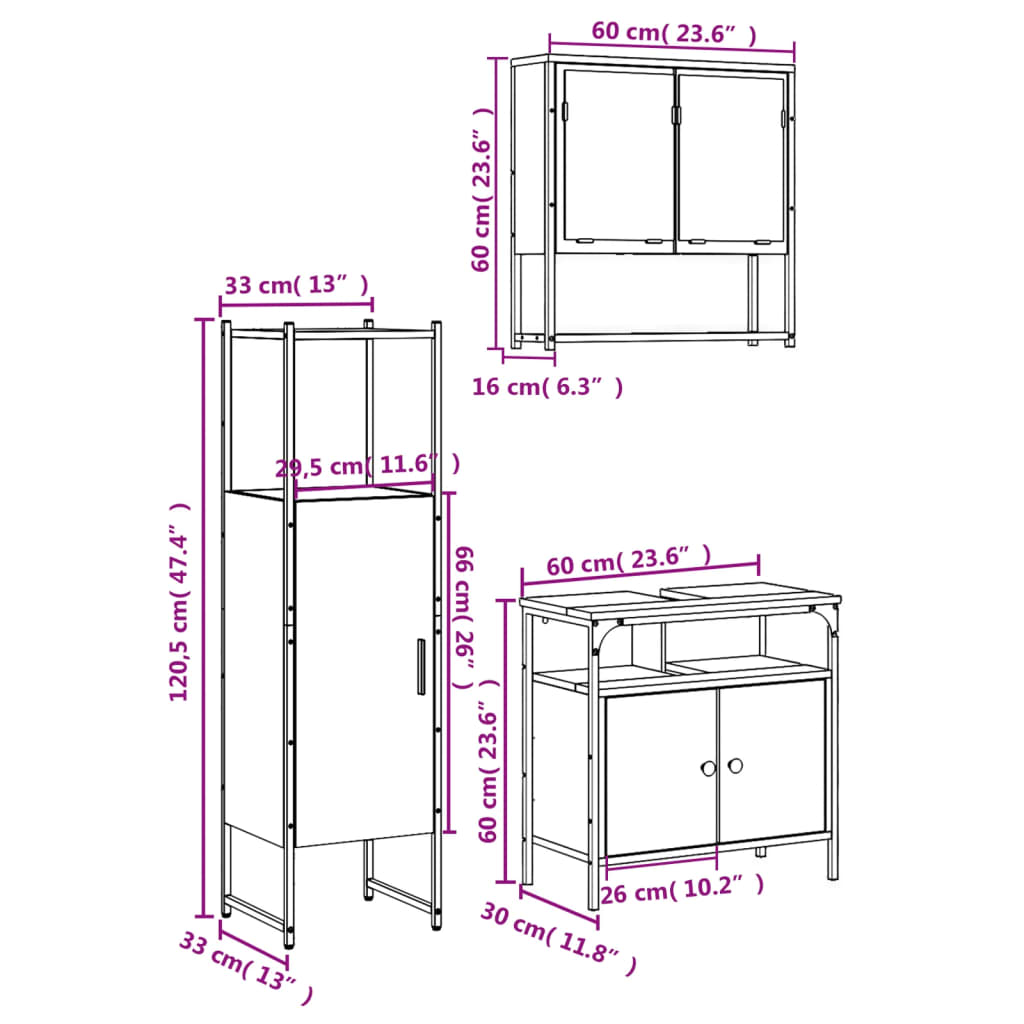3-tlg. Badmöbel-Set Räuchereiche Holzwerkstoff