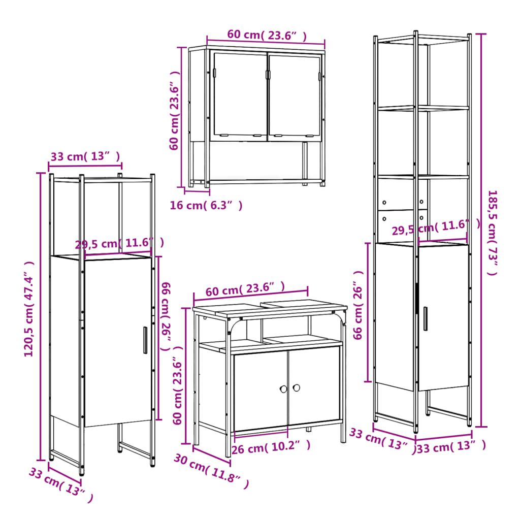 4-tlg. Badmöbel-Set Räuchereiche Holzwerkstoff
