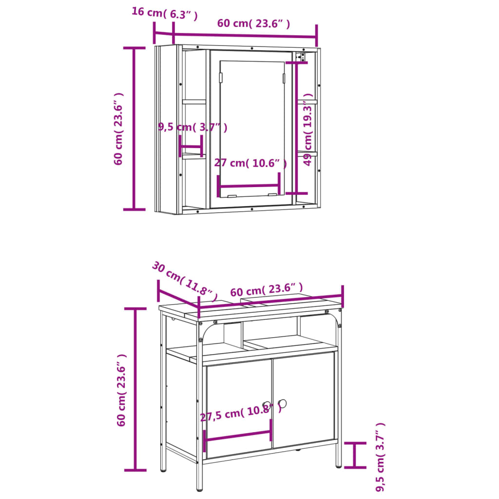 2-tlg. Badmöbel-Set Räuchereiche Holzwerkstoff