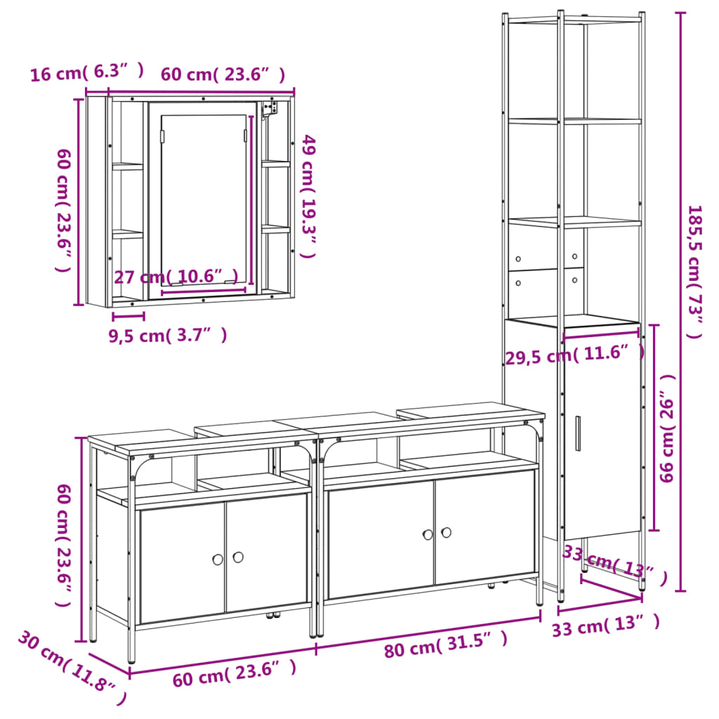 4-tlg. Badmöbel-Set Räuchereiche Holzwerkstoff