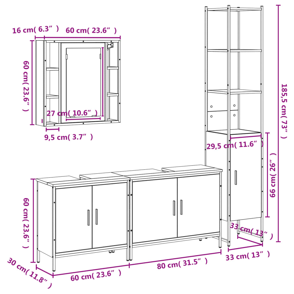 4-tlg. Badmöbel-Set Räuchereiche Holzwerkstoff