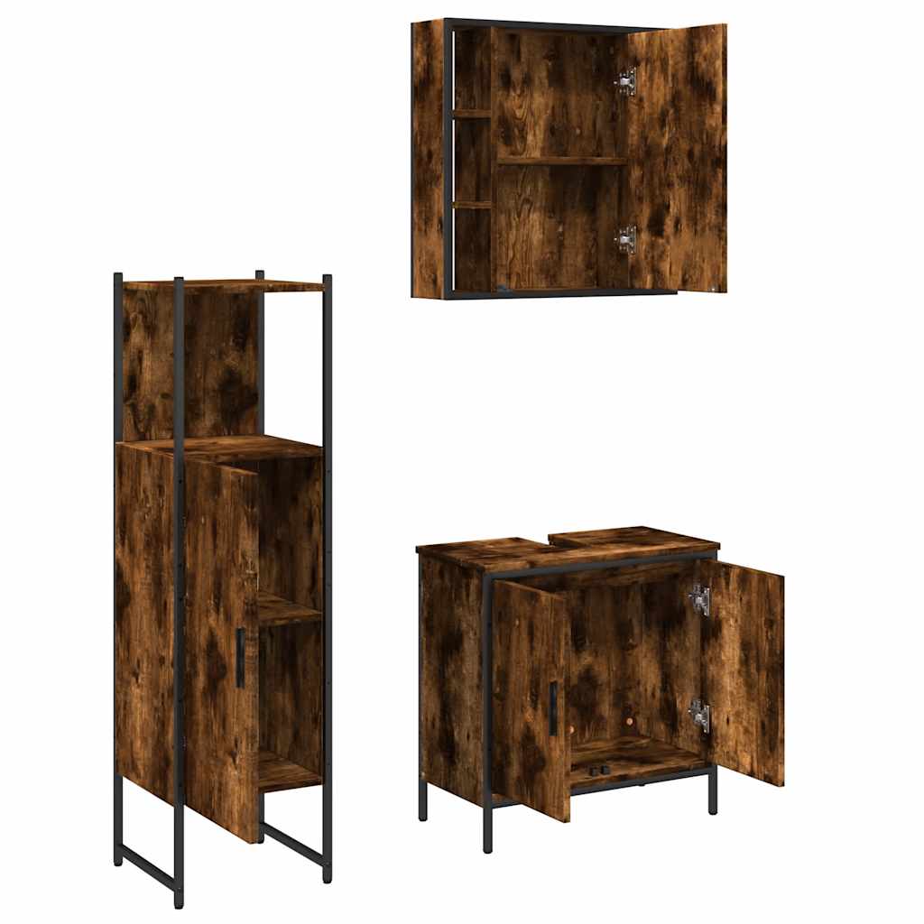 3-tlg. Badmöbel-Set Räuchereiche Holzwerkstoff